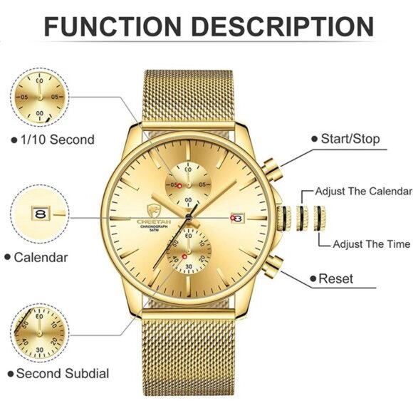 Mens Watch Fashion Sleek Minimalist Quartz Analog Mesh Stainless - Picture 3 of 7